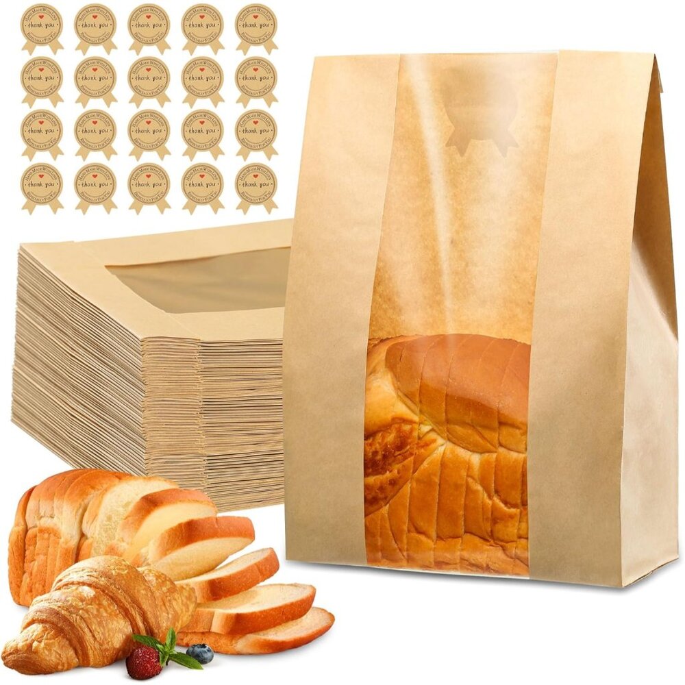 25 Pcs for Homemade Bread, Sourdough Paper Bags With Window, 50% Thicker 13.7x8.